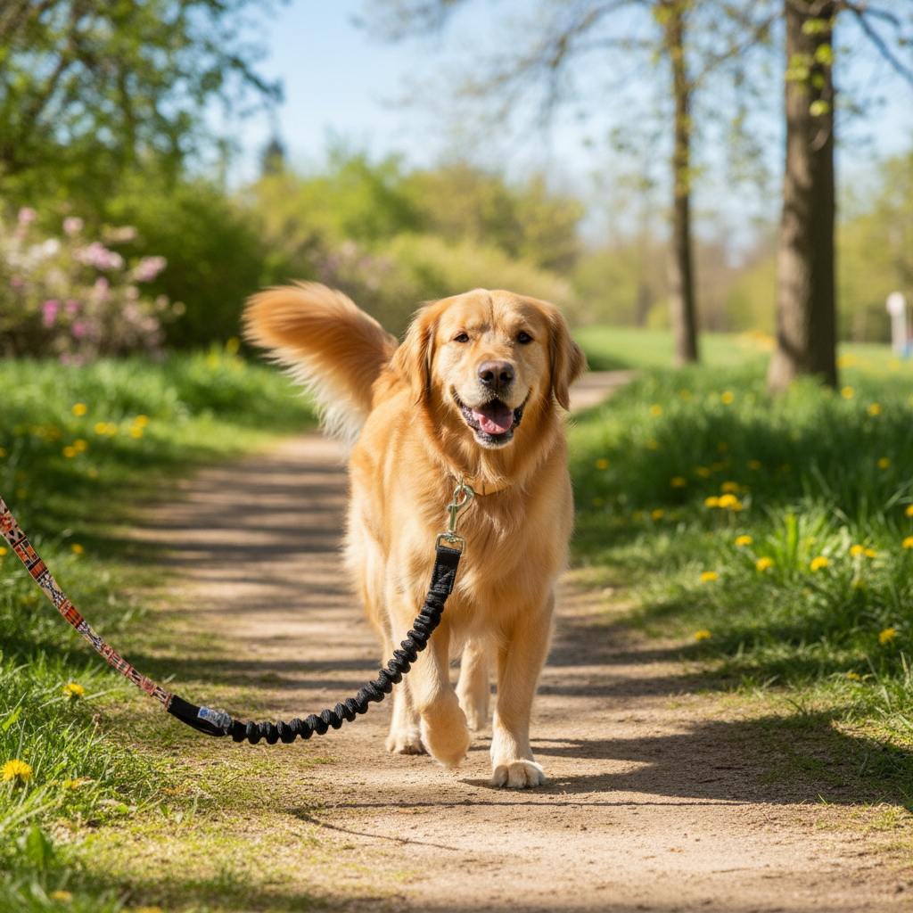 Cane in passeggiata con guinzaglio boho ammortizzatore